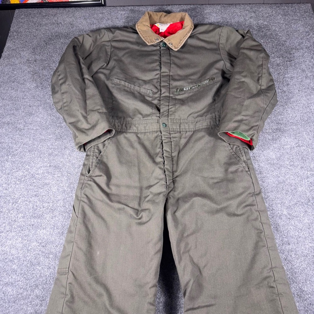 Vintage Key Imperial Insulated Coveralls Olive Green Duck Canvas Workwear 40x31